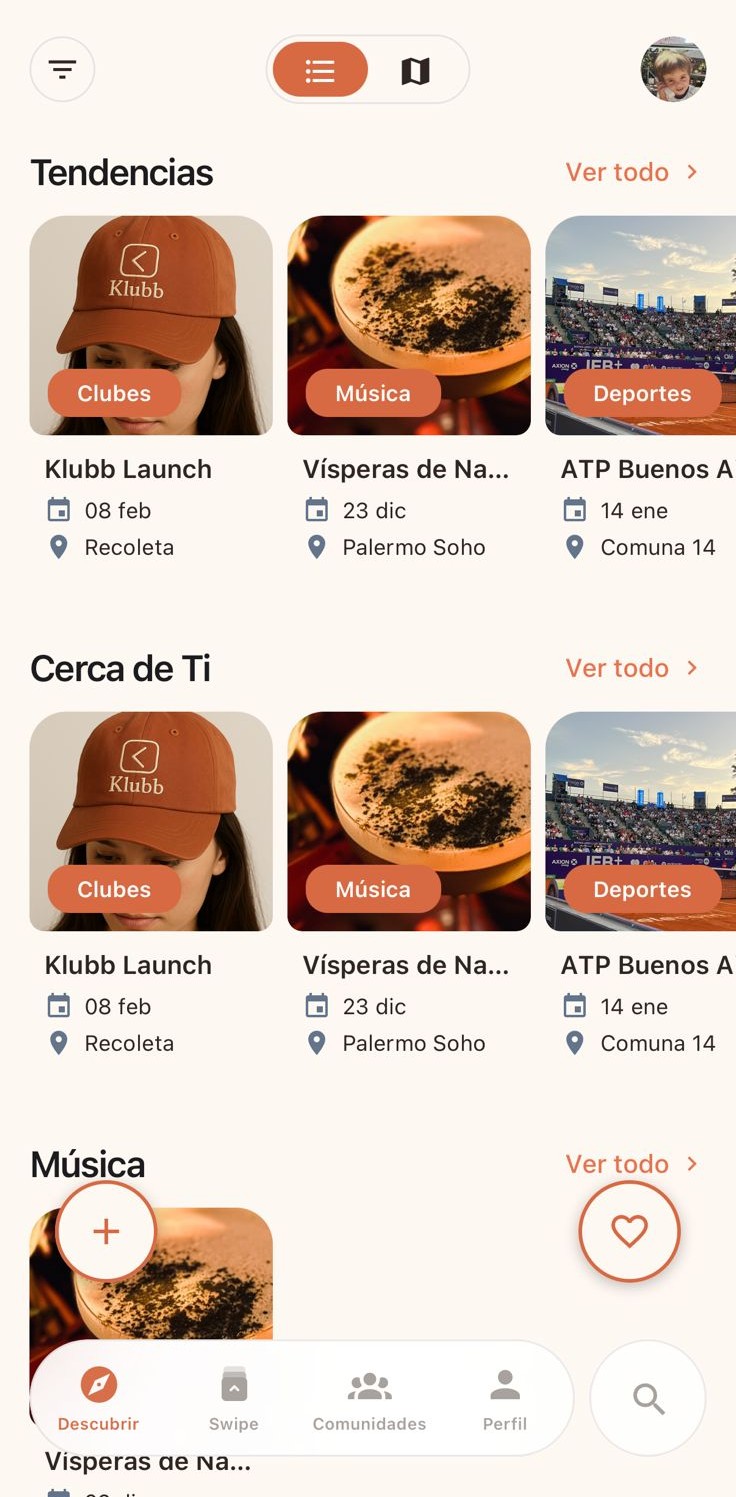 Pantalla Descubrir de Klubb