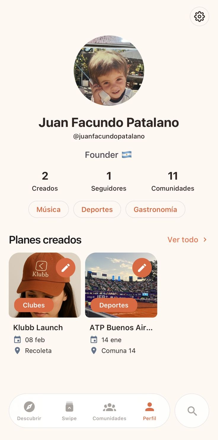 Perfil de usuario en Klubb