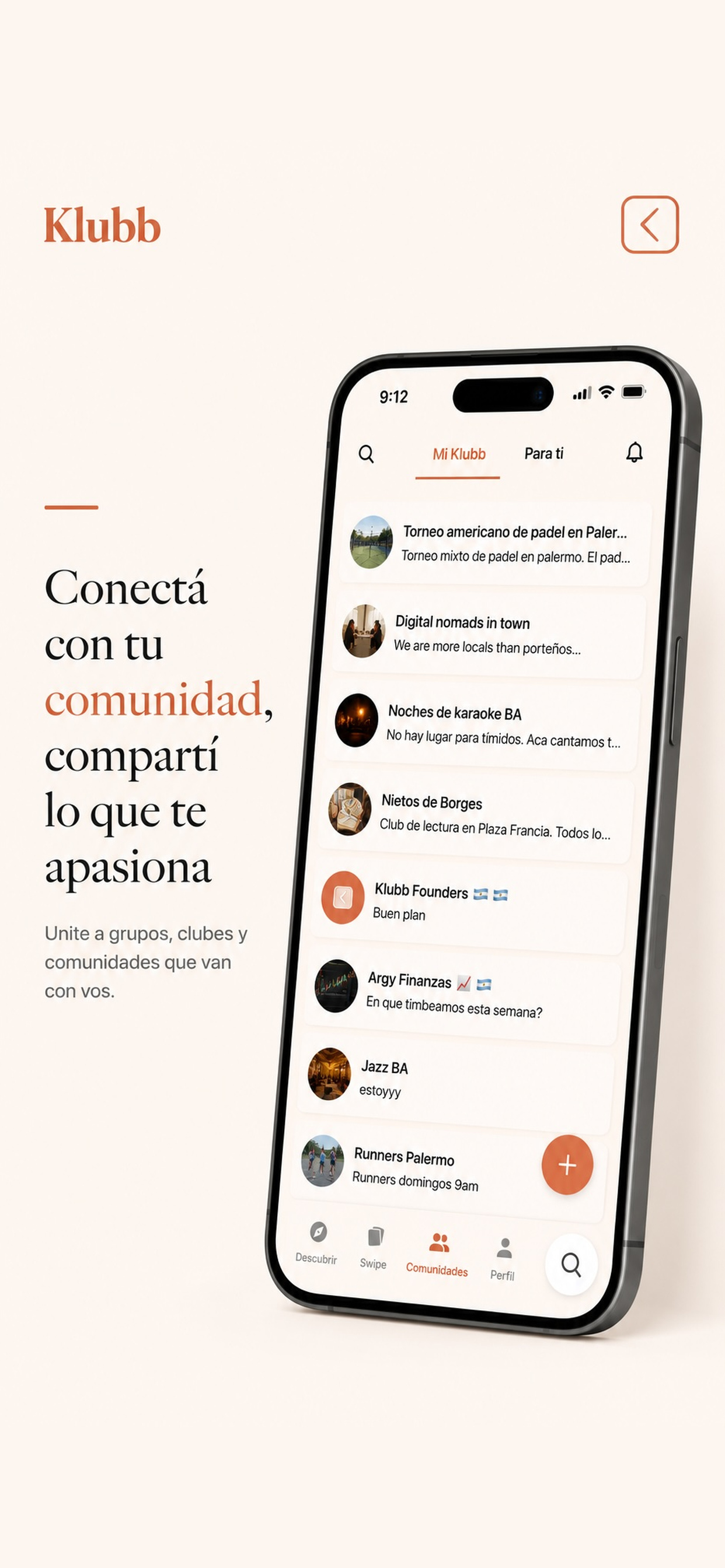 Conectá con comunidades en Klubb